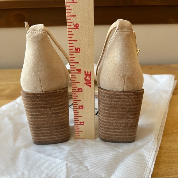 J. McLaughlin Shauna Suede Sandals Heels Chunky Block neutral summer office chic - Picture 6 of 11